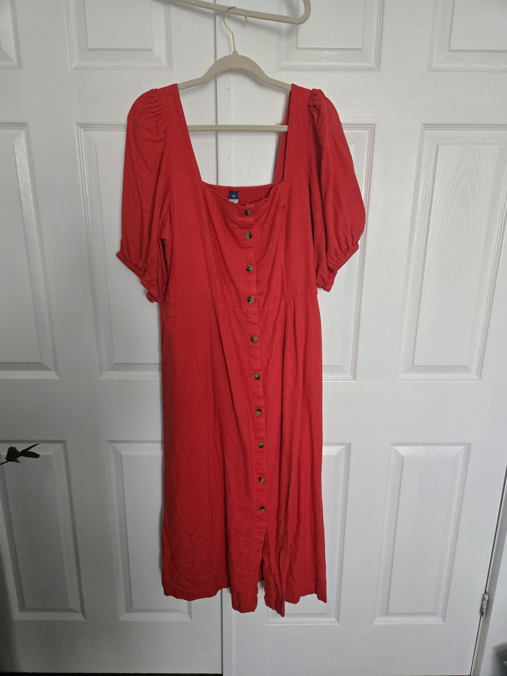 Old Navy Red Square-Neck Button-Front Midi Dress